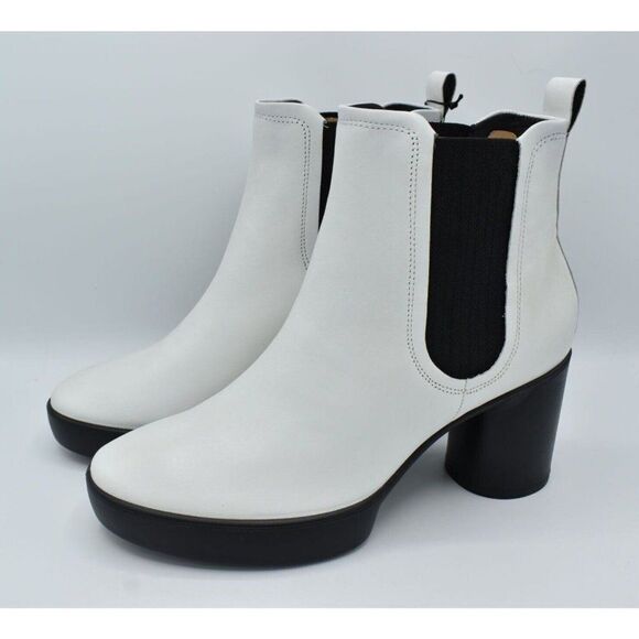 ECCO Womens Sz EU 40 US 9-9.5 Shape Motion 55 Bright White Leather Chelsea Boots - Picture 1 of 12